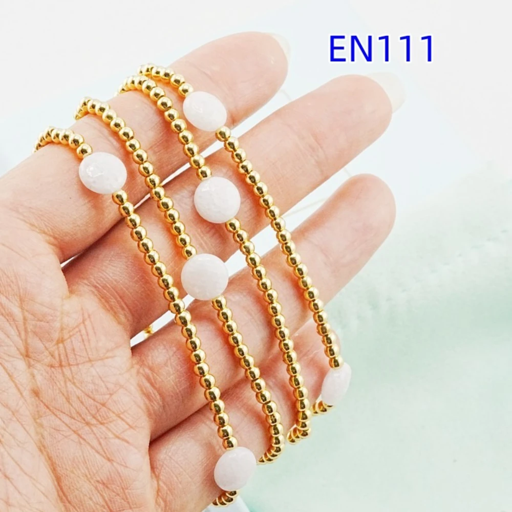 YEEVAA Charm White Glass Beads Stack of 4 Bracelets, Fashion Jewelry Gift for Women Daily Layering
