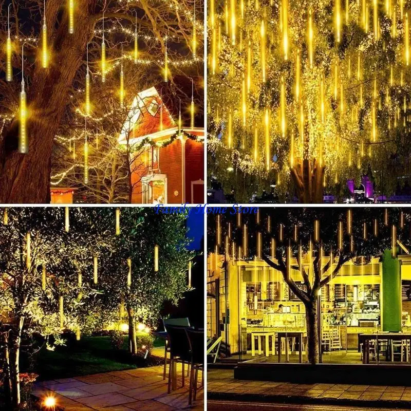 

P0UF 30/50CM 8 Tubes Shower Led String Lights Garlands Christmas Tree Decor Outdoor Wedding Garden Light