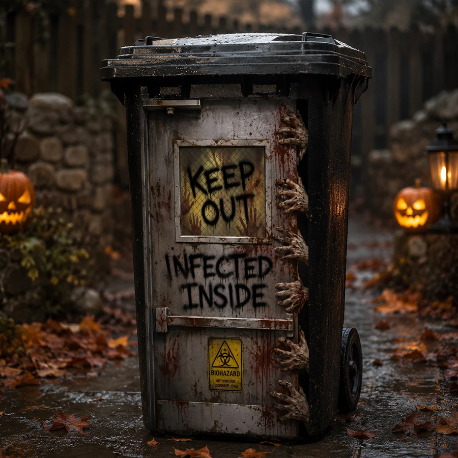 Halloween Zombie Mülleimer-Aufkleber, Selbstklebendes PVC, "Keep Out Infected Inside" Biohazard-Aufkleber für Mülleimer & Gartendekoration