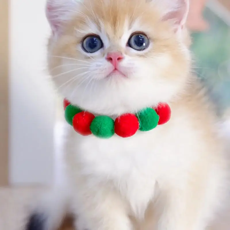 Pom Pom Cat Collar Adjustable Soft Hand Woven Kitten Necklace Pet Supplies Neck Decor Cute Cat Accessories Pom-Pom Pet Costume