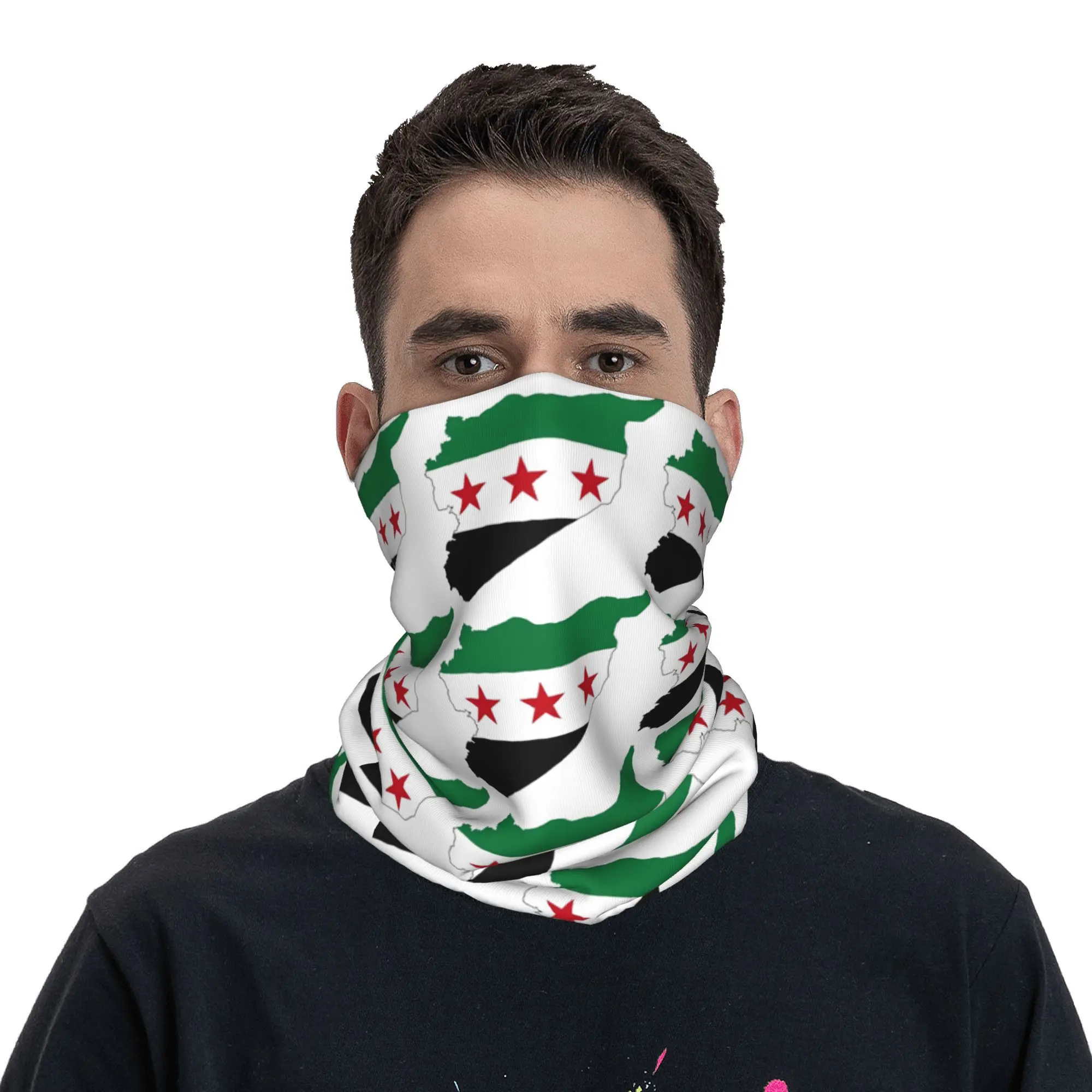 Flag Map of Syria Bandana Neck Cover Printed Syrian Arab Republic Face Scarf Multi-use Headband Fishing for Men Women Adult