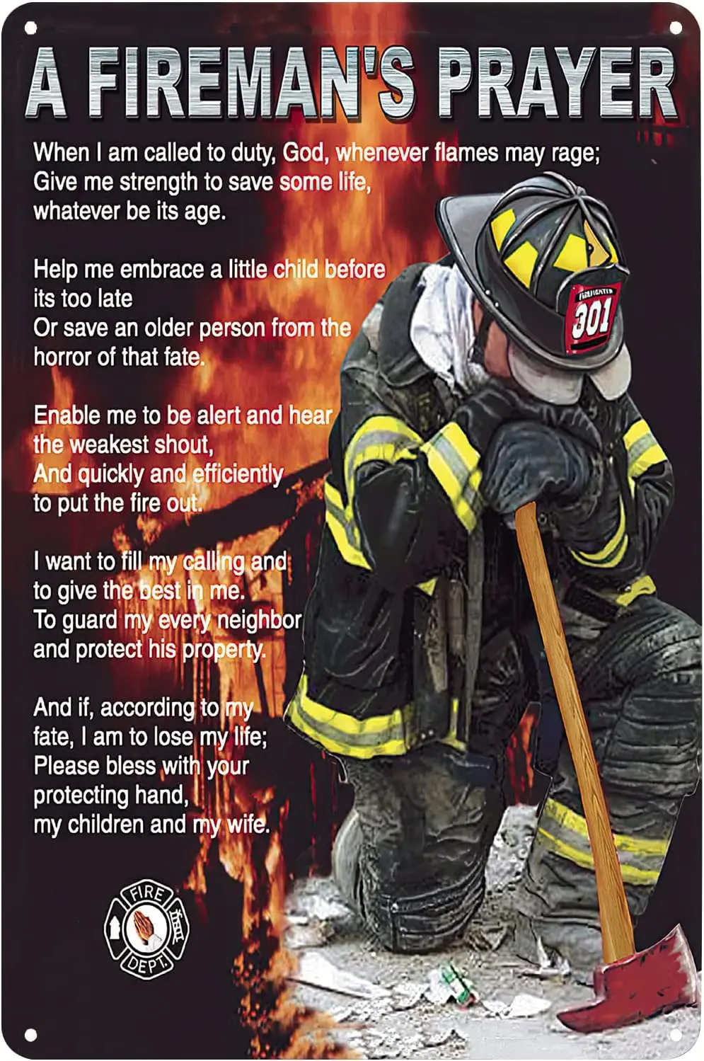 Metal Tin Sign - Firefighter's Prayer Poster Gift For Firemen First Responders Wall Art Decor Plaque for Home Bar Pub Club  sign