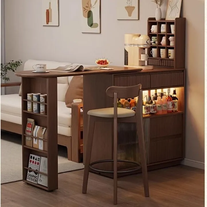 Chinese solid wood bar table corner household balcony leisure retractable small apartment narrow island partition cabinet integr