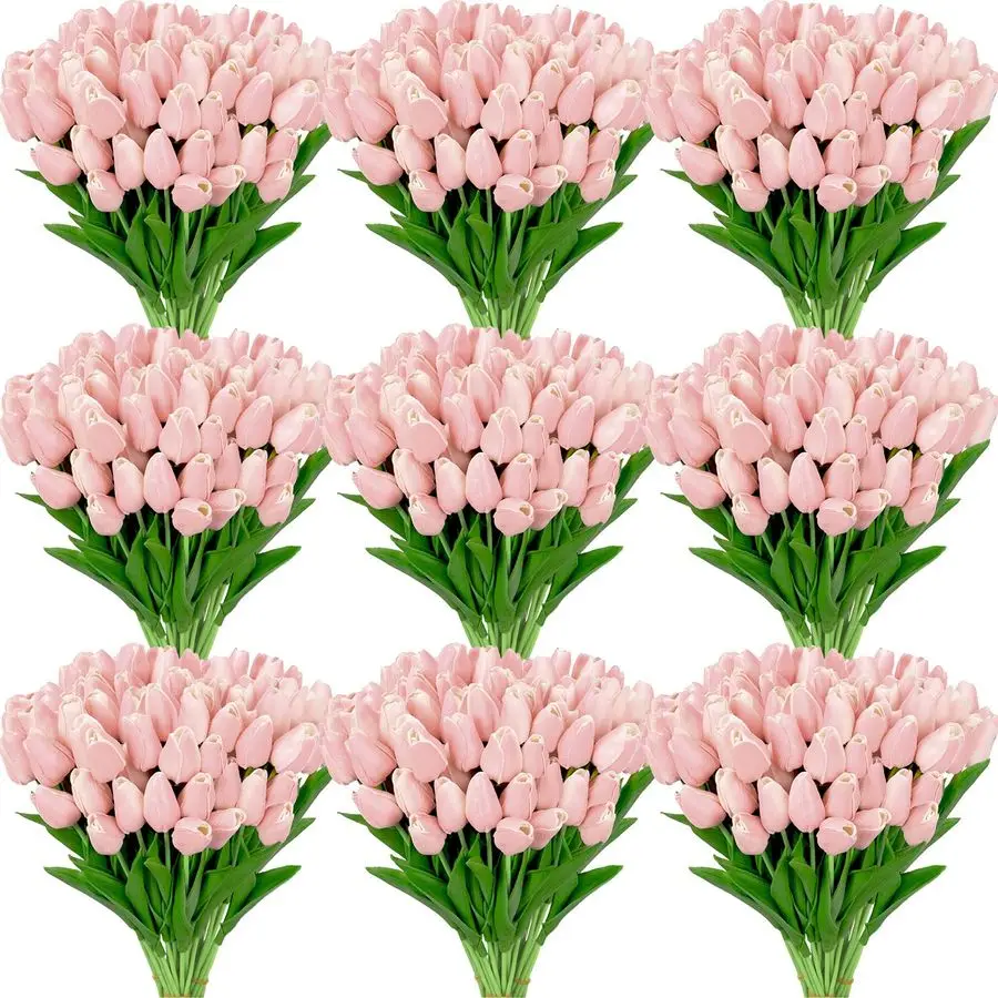 

100pcs Artificial Tulip Flowers Fake PU Tulips Faux Latex Bouquet Flower Centerpieces Arrangement Floral for Mother Day Wedding