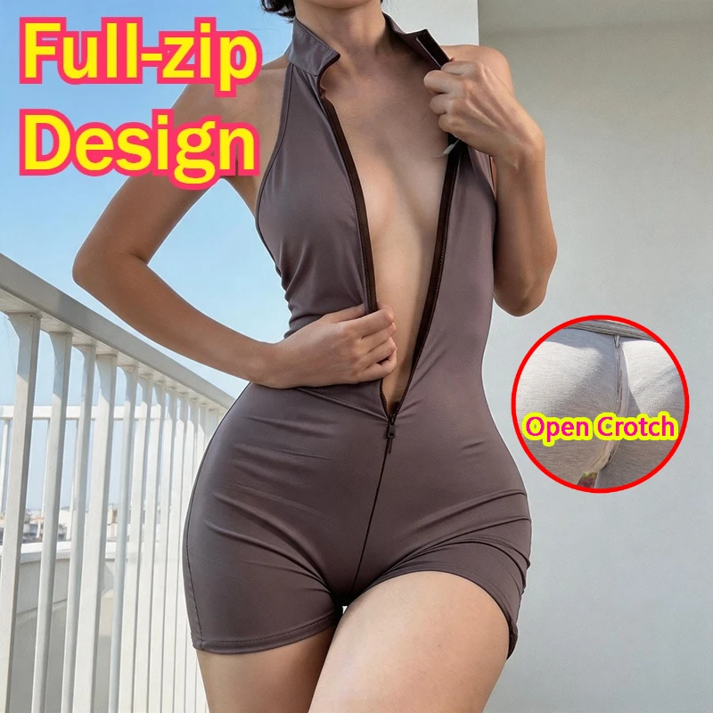 Women Sexy Open Crotch Panties Invisible Open Zipper Crotchless Bodysuits Leggings Lingeries Outdoor Easy take Erotic Jumpsuits