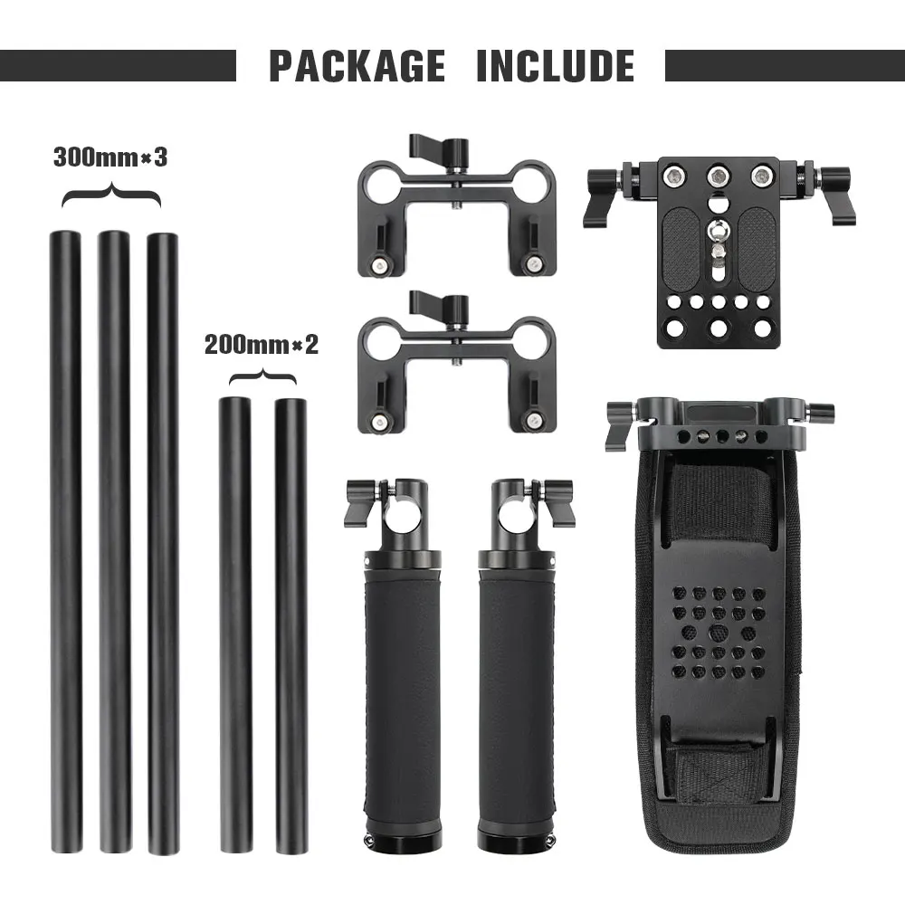 SZRIG DSLR Handheld Shoulder Mount Suporte Rig Com Dual Leather Handgrip Base Plate Ajustável Para Câmeras DSLR