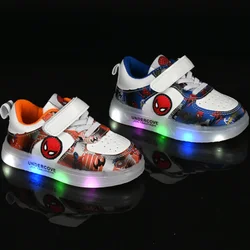 Disney Led Light Shoes for Kids Fashion Cartoon Spiderman Boys Sneakers Girls Casual Shoes Breathable Kids Sport Shoes