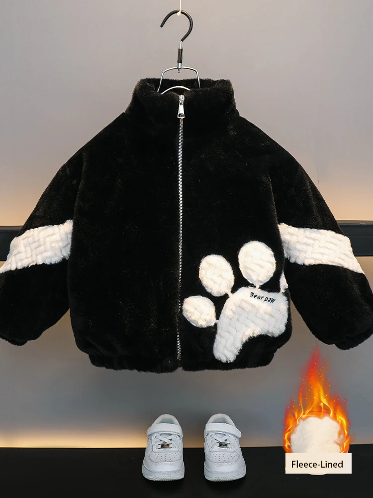 

Thickened Fur Sweatshirt Jacket for Boys Baby Winter Clothes Children's Fleece Lined Autumn Winter Outerwear Trendy Padded Coat