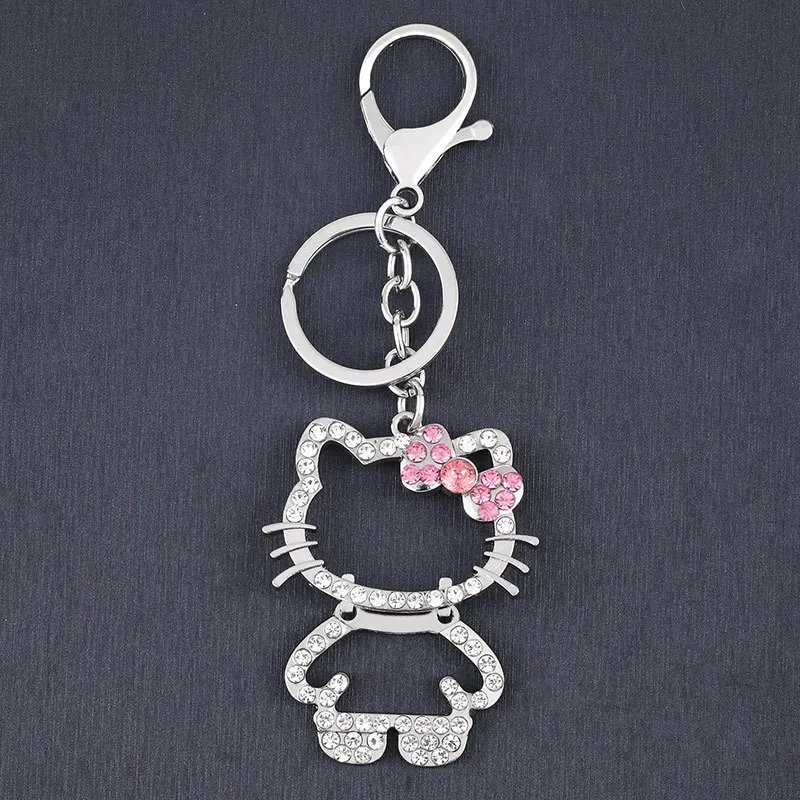 Sanrio Kawaii Hello Kitty Cute Crystal Masonry Keychain Girl Metal Backpack Pendant Ring Korean Keyring Key Chains Kuromi