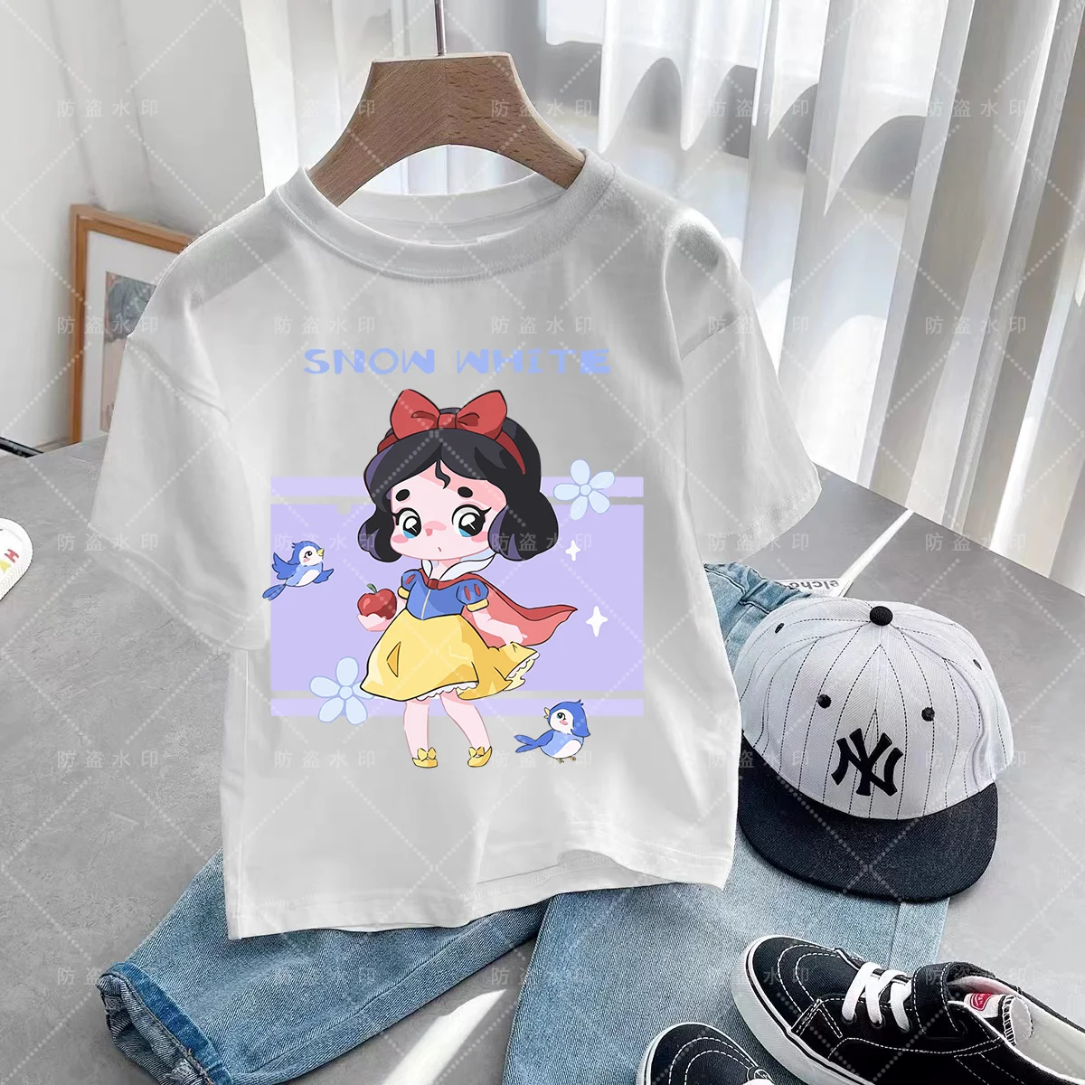 Camiseta de dibujos animados de Disney para niña, ropa de princesa Kawaii, dibujos animados de Disney, verano 2024