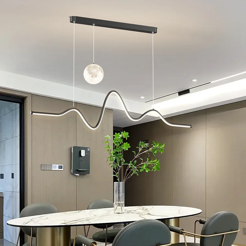 

2025 Dining Table Modern Led Pendant Light Lamp For Dining Room Kitchen Bar Designer Line Chandelier Lighting Decor
