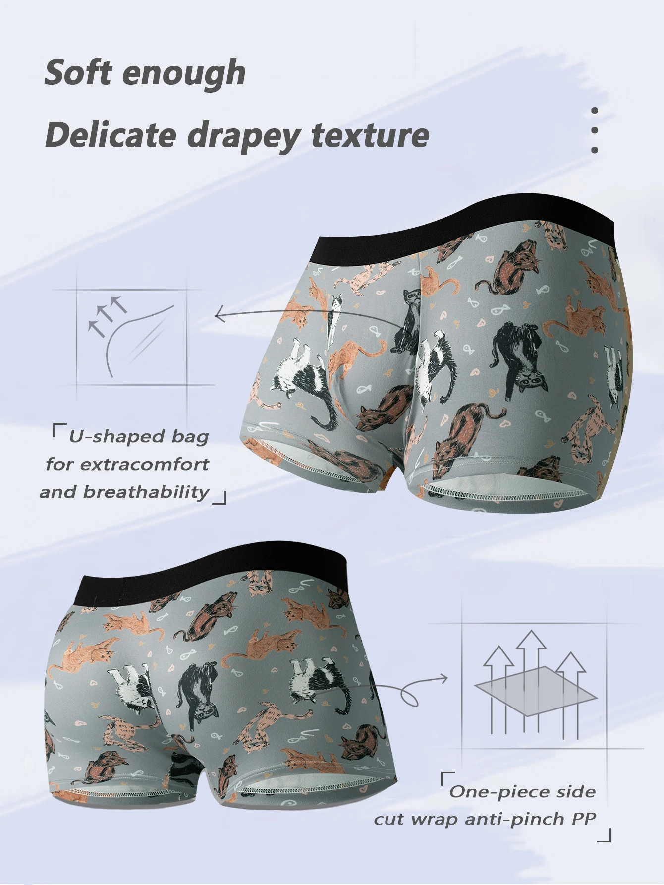 لطيف القط طباعة الرجال زوج واحد من السراويل الداخلية الأزياء الديناميكية الملاكم السراويل الساحرة عارضة الرياضة الملاكم السراويل #2
