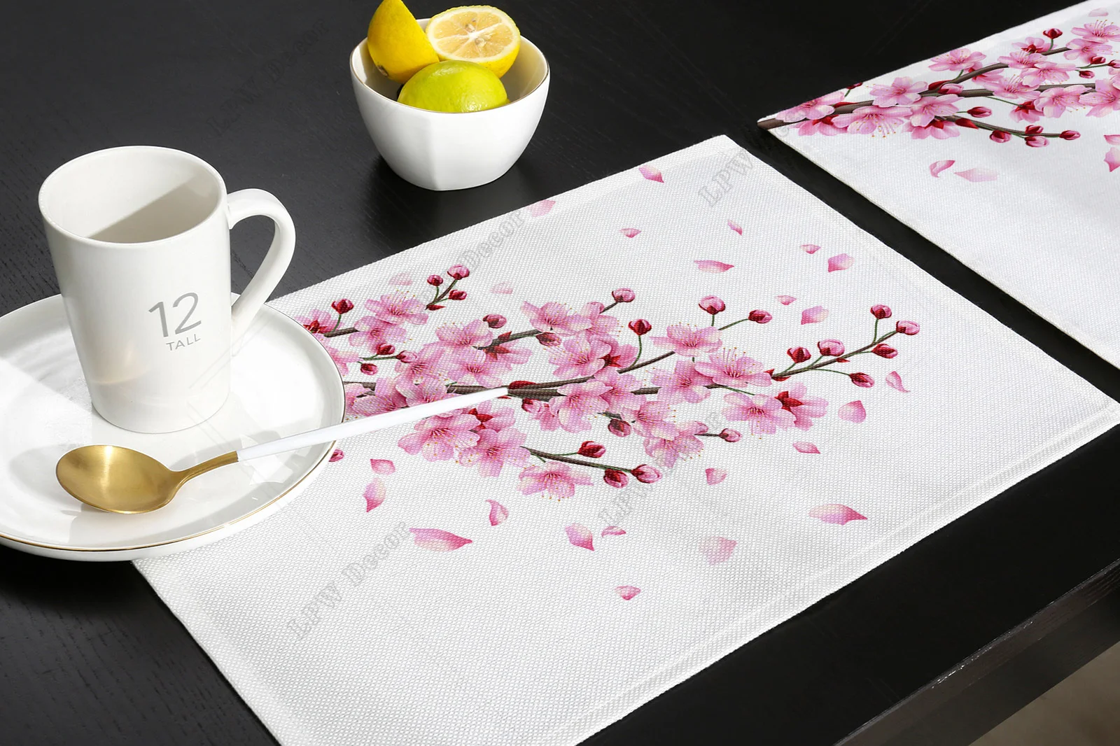 Spring Cherry Blossom Branch Pink Flower White Placemat Wedding Party Dining Decor Table Mat Kitchen Accessories Table Napkin