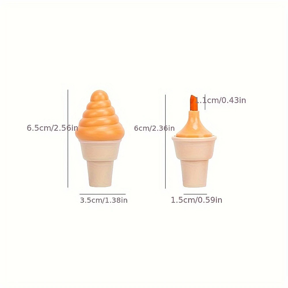 Dos desenhos animados Ice Cream Cone Canetas Fluorescentes, Portátil, Desktop Criativo, Papelaria Pequena, Desenho de Brinquedos, Presentes Favor do Partido, 6Pcs