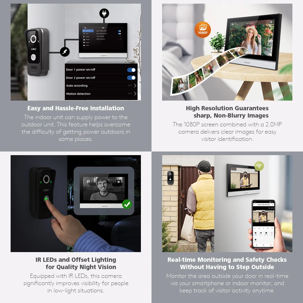 Tuyasmart APP 4 سلك 10 "فيديو باب الهاتف الداخلي HD IP65 كاميرا جرس الباب 13.56Mhz البطاقة الممغنطة فتح كشف الحركة تسجيل #3