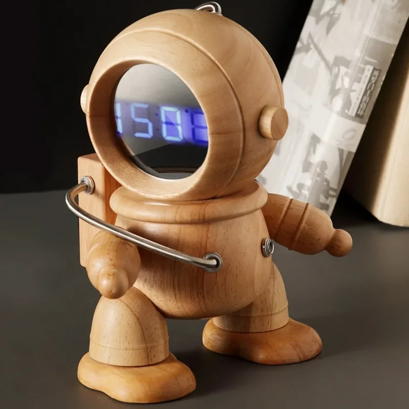 

Astronaut-Themed Solid Wood Electronic Alarm Clock Unique Desktop Ornament Perfect for Students and Boys Ideal Gift Decor