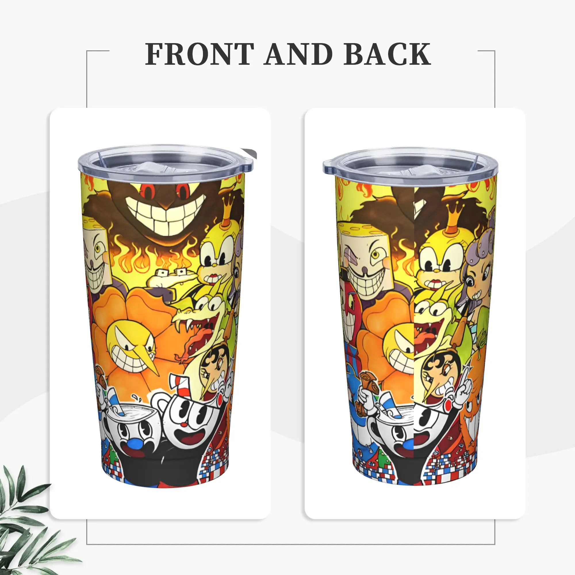 Cuphead Game Tumbler Vacuum Insulated Don't Deal with the Devil Coffee Cups with Lid Straw Double Wall Mugs Water Bottle, 20oz