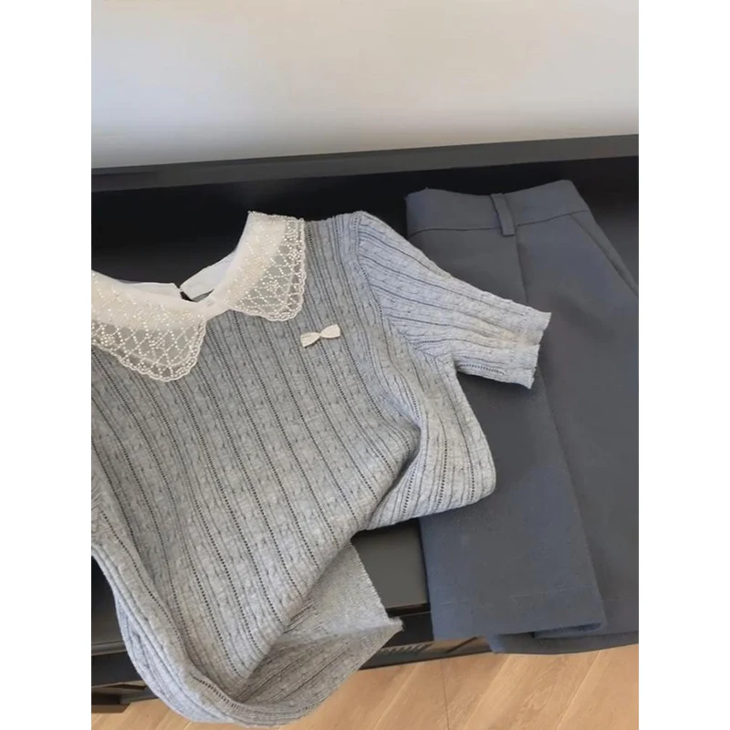 Ele ey Colletto per bambola in pizzo maglione lavorato a maglia ort Sle Faion da donna coreano dolce anti-invecchiamento primavera nuovo arrivo Top