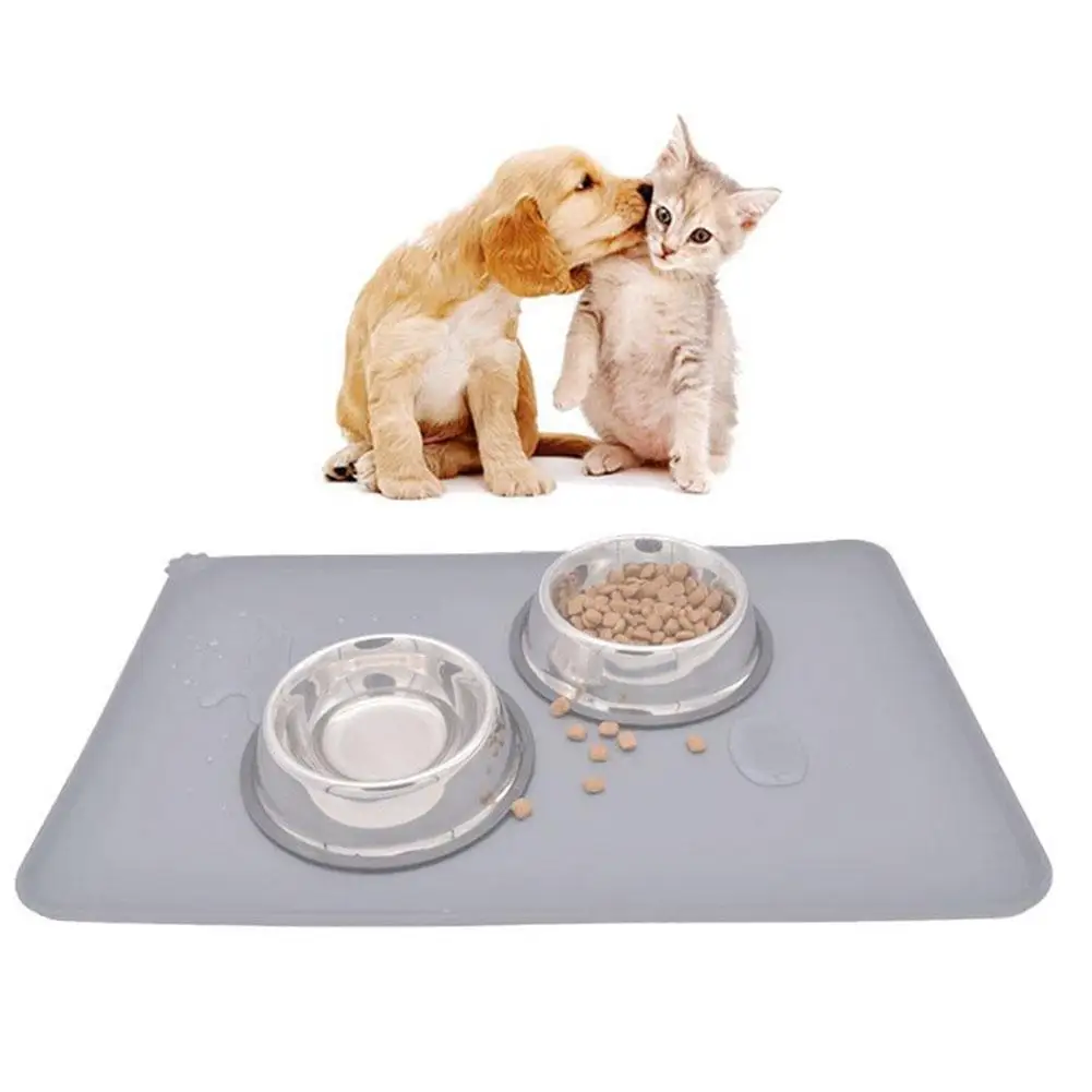 Silicone Pet Food Tray Mat Anti-Spill Anti-Slip Waterproof Mat For Dog Cat Solid Color Pet Food Pad Placemat