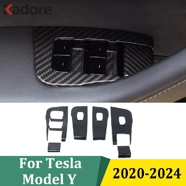 

Для Tesla Model Y 2020-2024 внутренний подлокотник из углеродного волокна, дверное окно, стекло, подъемный переключатель, крышка панели, автомобильные аксессуары (LHD)