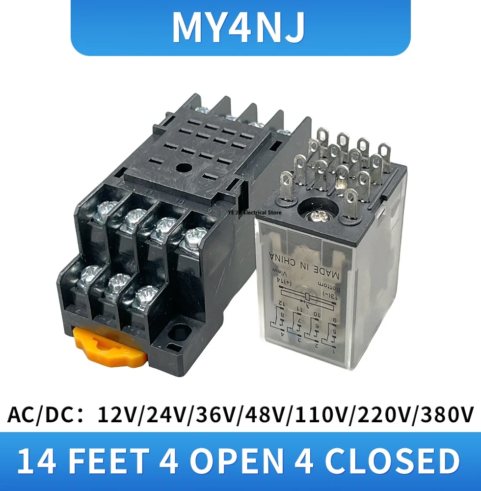 1SET HH54P MY4NJ plug-in relay PYF14A DC/AC 12v 24v 36v 48v 110v 220v DC/AC 5A silver contact 14pins 4PDT rele socket