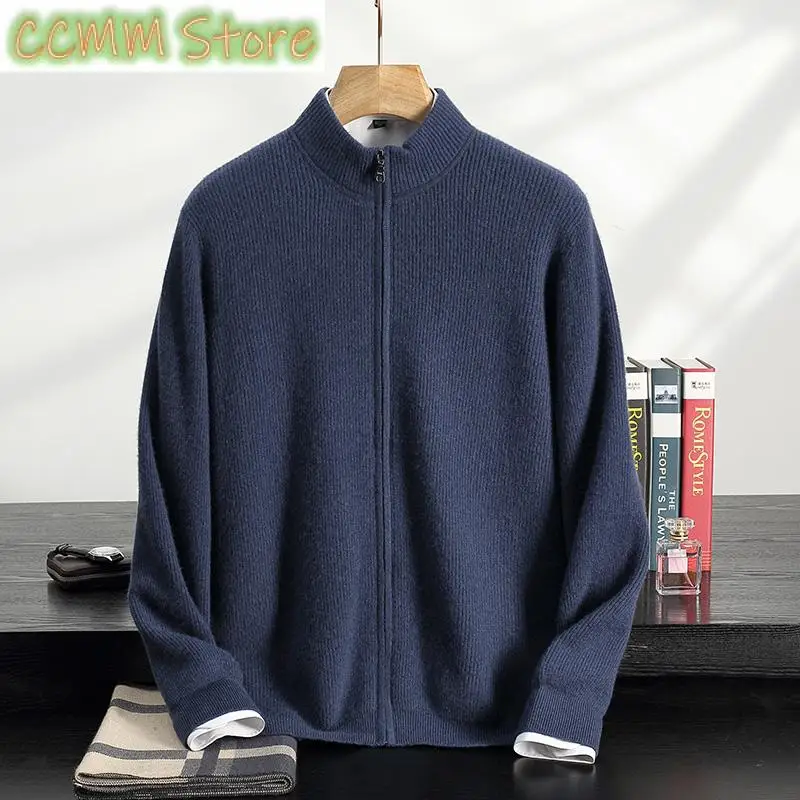 High-end Autumn Winter Men Cashmere Sweater Thick Zipper Cardigan Smart Casual Soft Warm Cashmere Knitted Sweater Coat Top