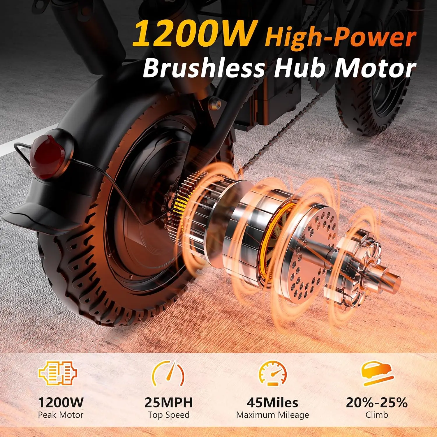 1200W Motor Electric Bike, 25MPH 45 Miles Range, 6-Point Full Suspension Foldable 14