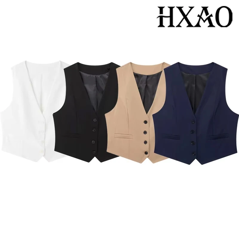 HXAO Top Women Summer 2024 Tank&Camis Vest Tops Ladies Fashion Casual Elegant Sleeveless White Black Blue Khaki Tank Tops