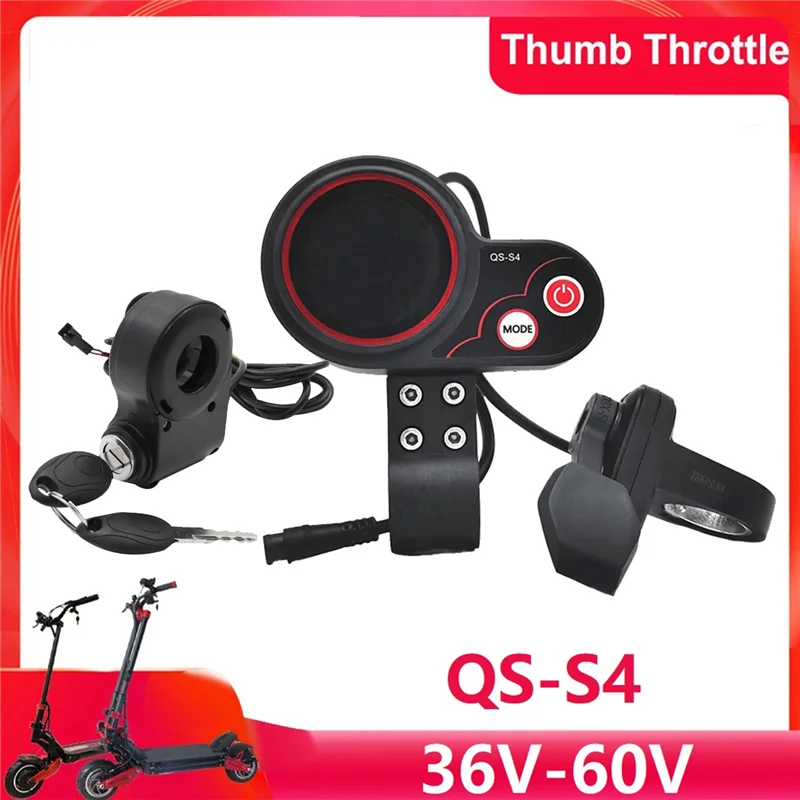 QS-S4 36V-60V Thumb Throttle LCD Display Kit+Ignition Lock Key for Zero 8 9 10 8X 10X Electric Scooter 6PIN Display