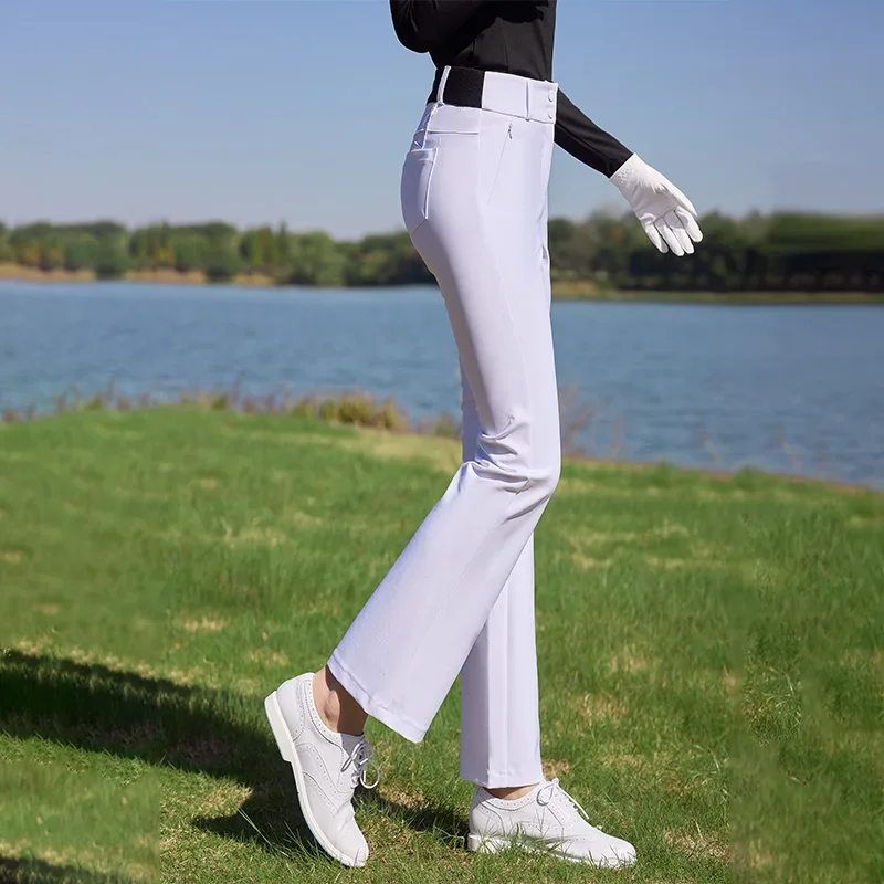 SG Golf Women's Long Pants for Autumn and Winter Sports High Waisted Slim-fit Elastic Slight Flared Pants Plush Warm Trousers