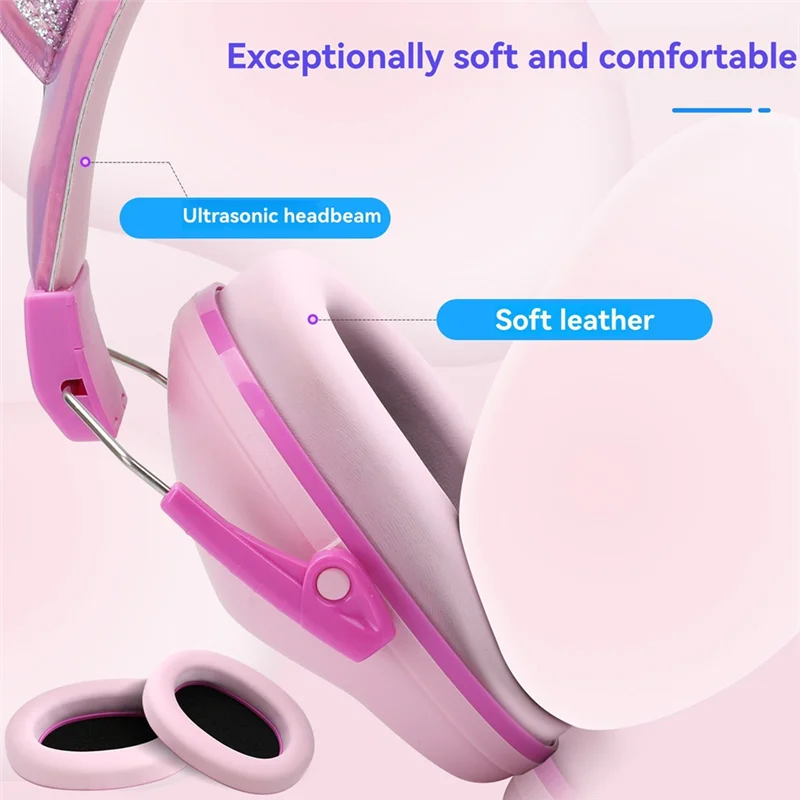 B18B Orecchie di gatto rosa Cuffie antirumore per bambini Protezione acustica antirumore regolabile per bambini per studio e cancellazione del rumore del sonno