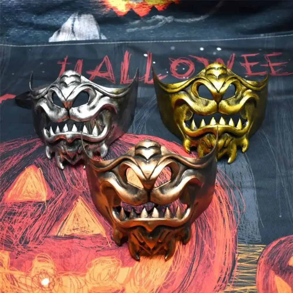 

Creative Half Face Cosplay Red Prajna Mask Spooky Dress Up Samurai Cosplay Mask Funny 3D Japanese Mask Toy Show