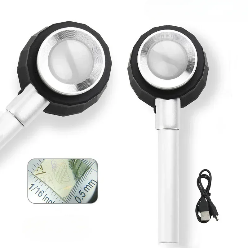 Handheld Illuminated Loupe Glasses Magnifier with UV Light Dermatoscope Clear Measure Scale Optical Magnifying Glass