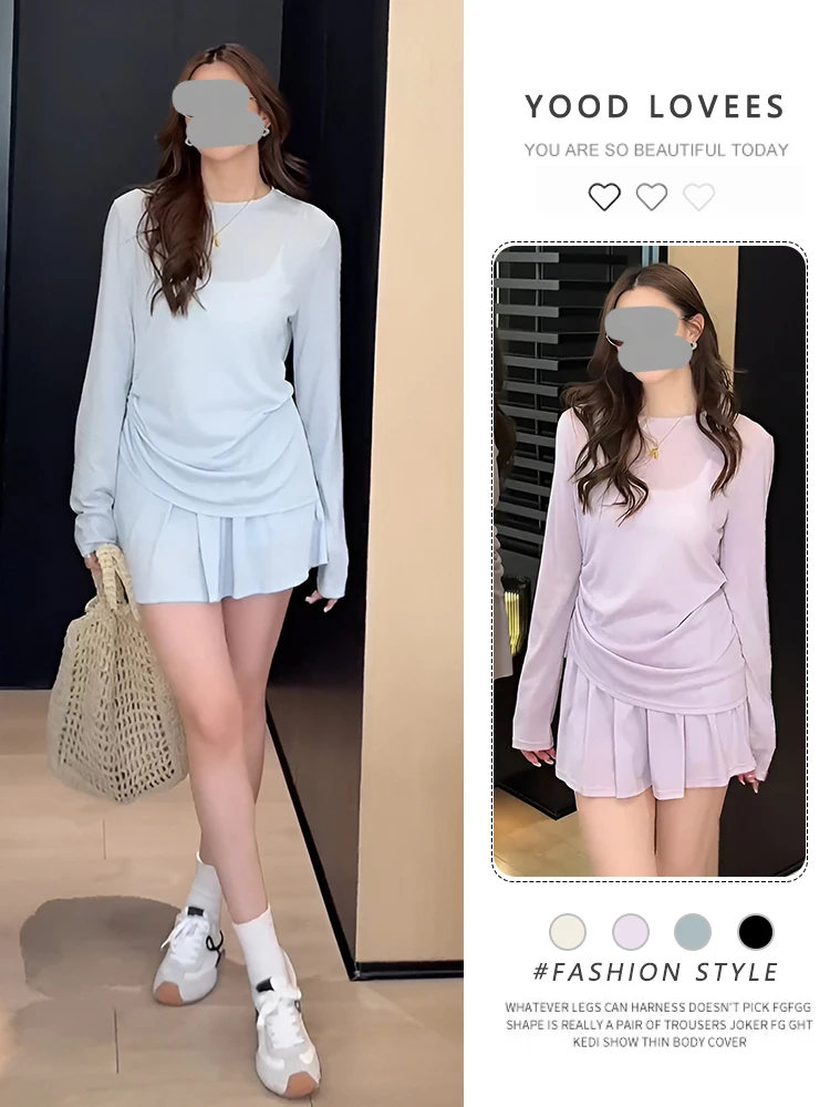 

Summer Fashion Backless Simple Sun Protection Long Sleeve Cool Feeling Set Women Comfortable Pure Desire Lazy Style Short Ski...