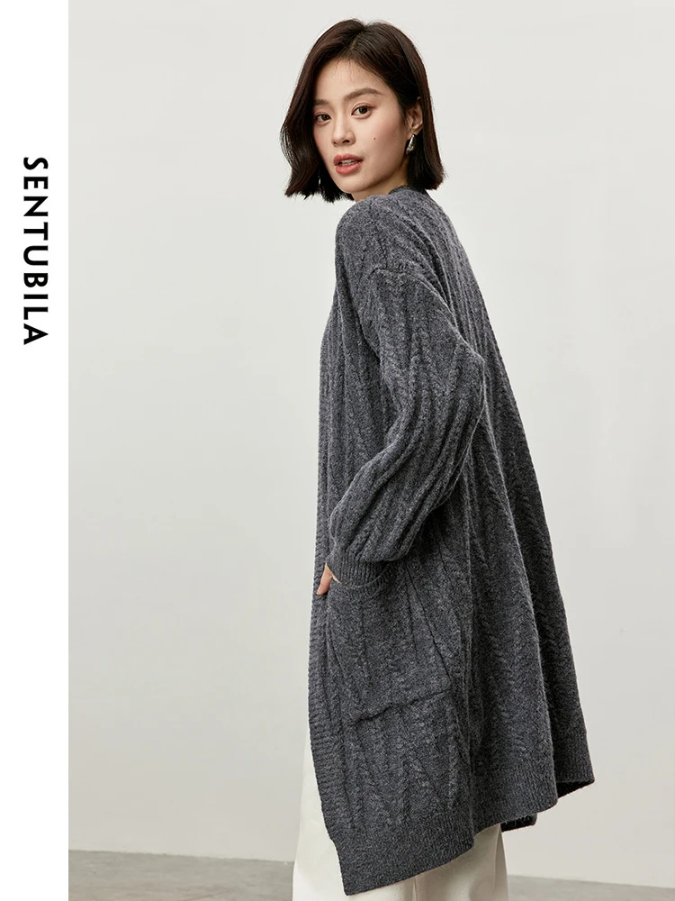 SENTUBILA Casual Loose Knitted Cardigan for Women 2024 Winter Warm V Neck Long Sleeve Elegant Comfort Women Outwear W44W57202