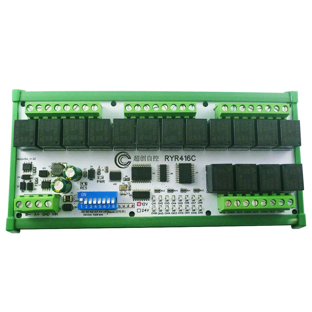 16CH Multifunction RS485 Relay Module Momentary Self-locking Interlock Delay Modbus UART COM PC HIM PLC IO Expansion Board