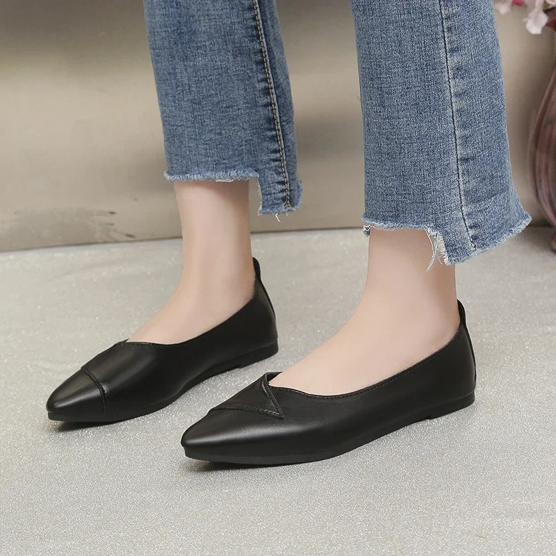 Korean Shoes Women\'s Moccasins Female Footwear Shallow Mouth Autumn Pointed Toe 2024 Summer Dress New Fall Solid Flat Basic Fash