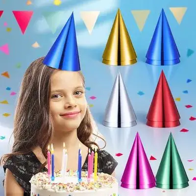 

12Pcs Cone Party Hats Metallic Finish Birthday Hats Comfortable Fit for Various Head Sizes Party Decoration Kit