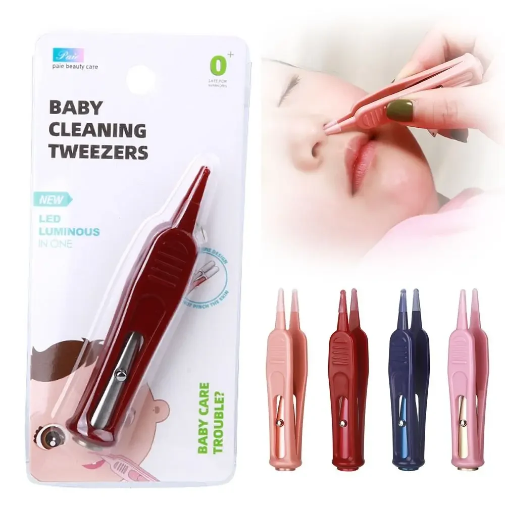 vvocci 1PC Baby Dig Infants Clean Ear Nose Navel Safety Booger Clip Tweezers Safe CleaningWith LED Light Supplies Forceps