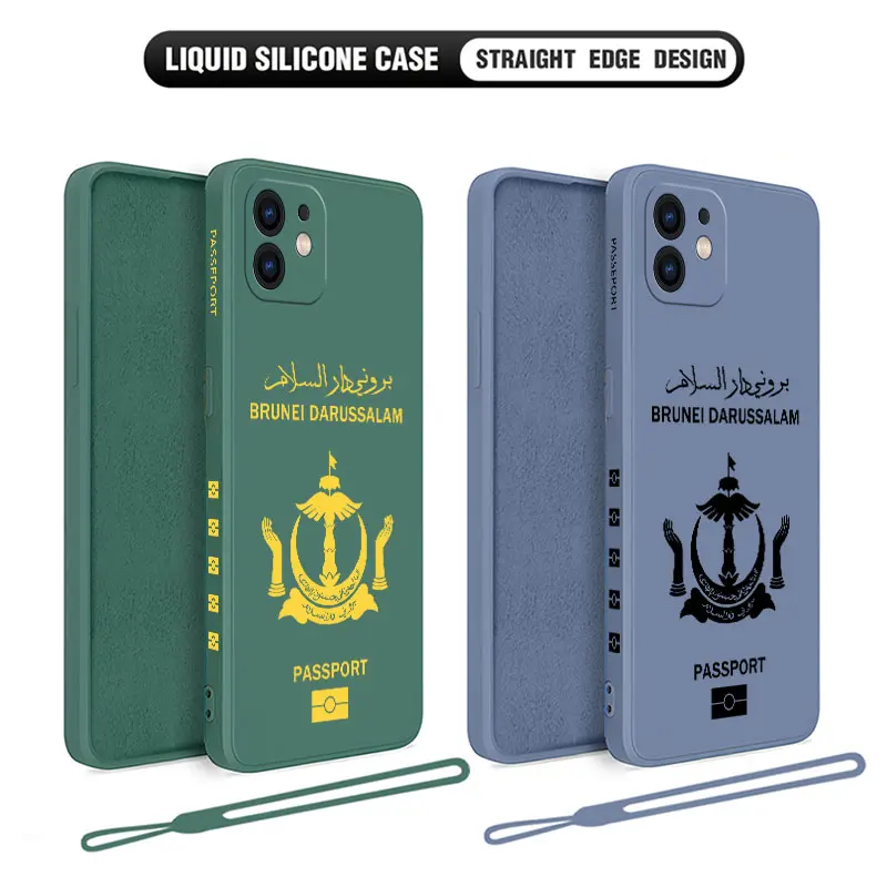 Brunei Passport Phone Case For iPhone 15 14 13 12 11 Pro Max Mini X XR XSMAX SE 8 7 6S Plus Soft Liquid Silicone Cover