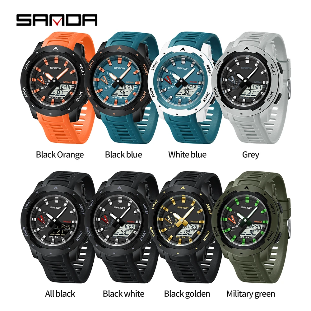 SANDA G style Men Quartz Watch Calendar Timer Alarm Multifunctional Clock Waterproof Military LED Digital Electronic Men\'s Watch