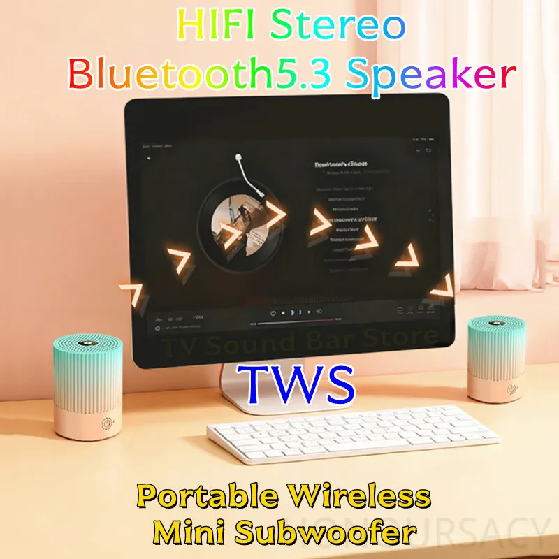 

Портативная беспроводная мини-колонка с сабвуфером, стереозвуком HIFI, Bluetooth 5.3, высококачественным звуком, длительным временем работы от батареи, для использования на открытом воздухе, с высокой громкостью.