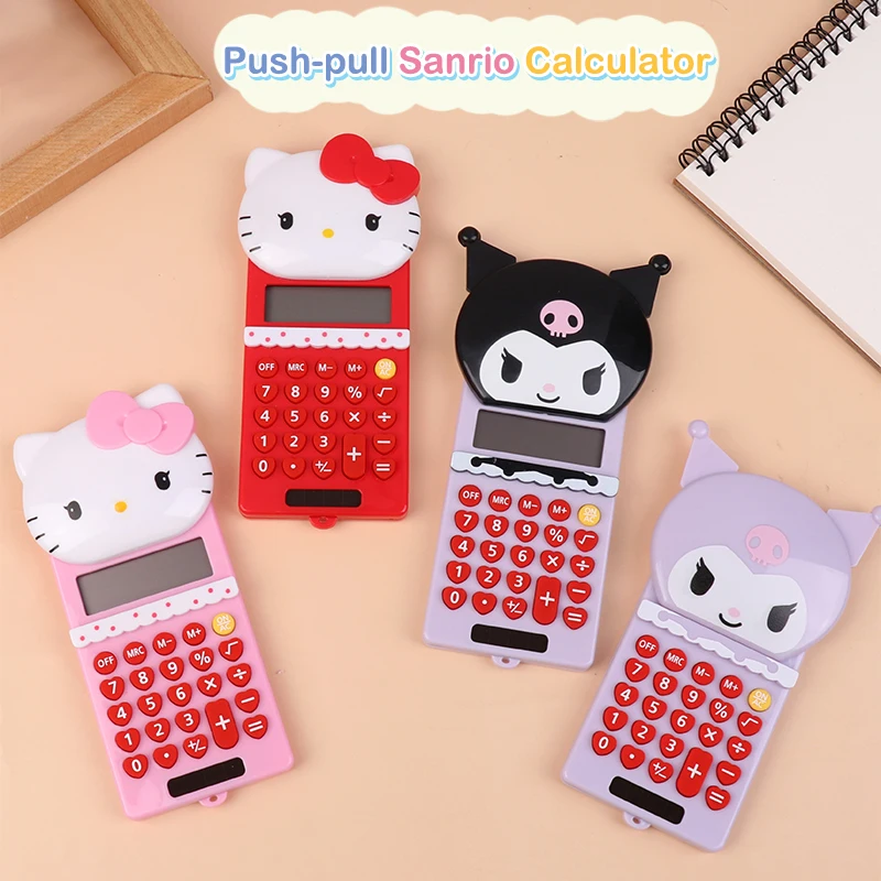 Sanrio Hello Kitty Push-pull Calculator Kawaii Kuromi Portable Calculator Student Stationary Kid Gift