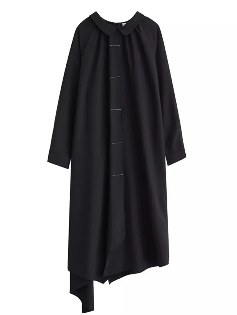 Robe Longue Irrégulière à Col Beurre pour Femme, Style Foncé, Tempérament Haut de Gamme, Printemps Automne 2024, K229