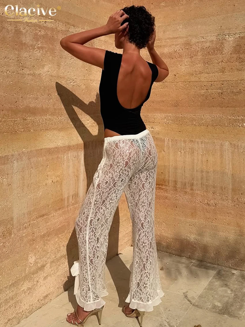 Clacive موضة فضفاضة الدانتيل الأبيض النساء السراويل 2025 عادية عالية الخصر الكاحل طول السراويل السراويل ملابس نسائية كلاسيكية أنيقة #6