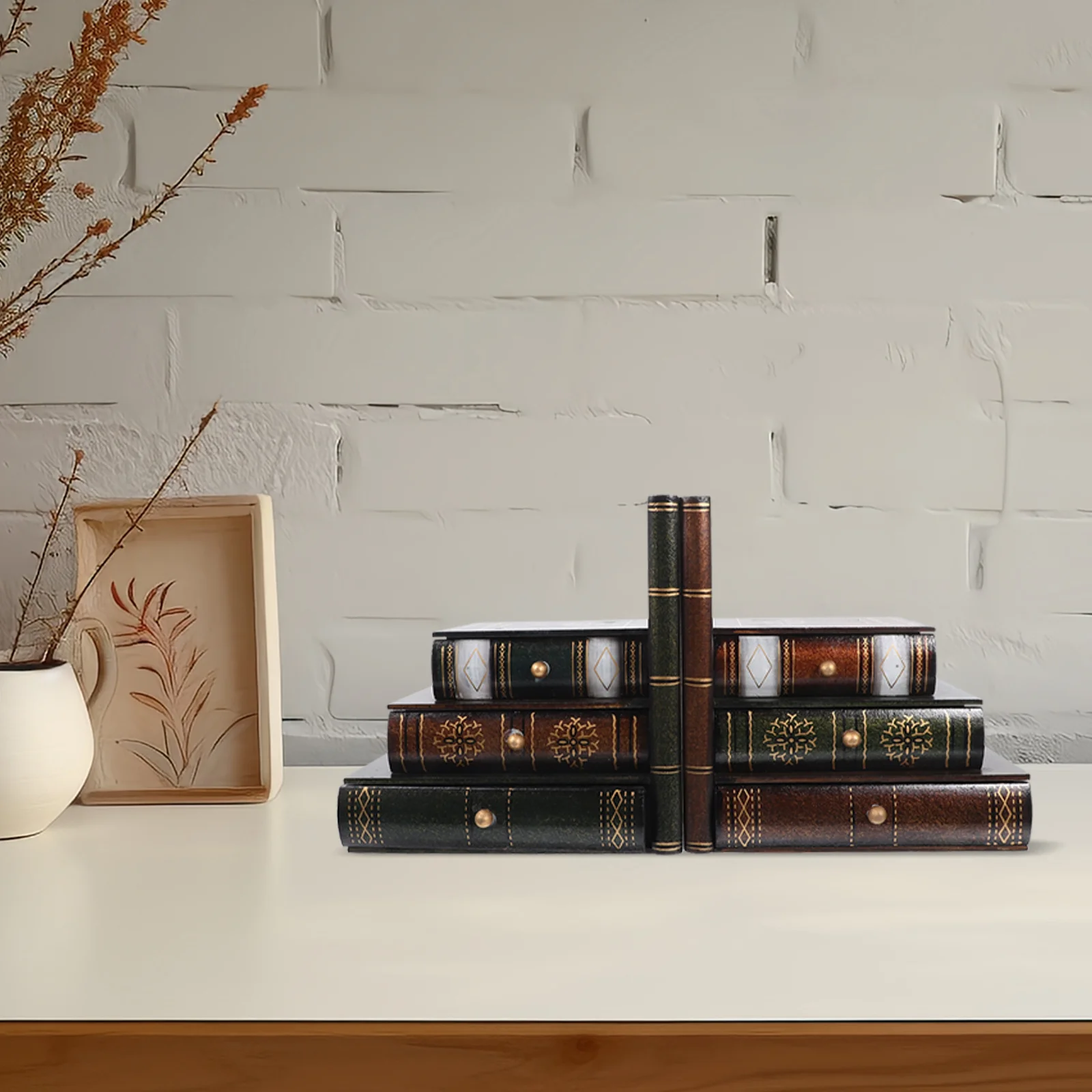 Bookend Storage Box Natural Wood Large Capacity For Shelves Decorative Bookends Functional Bookshelf Display Wood Storage