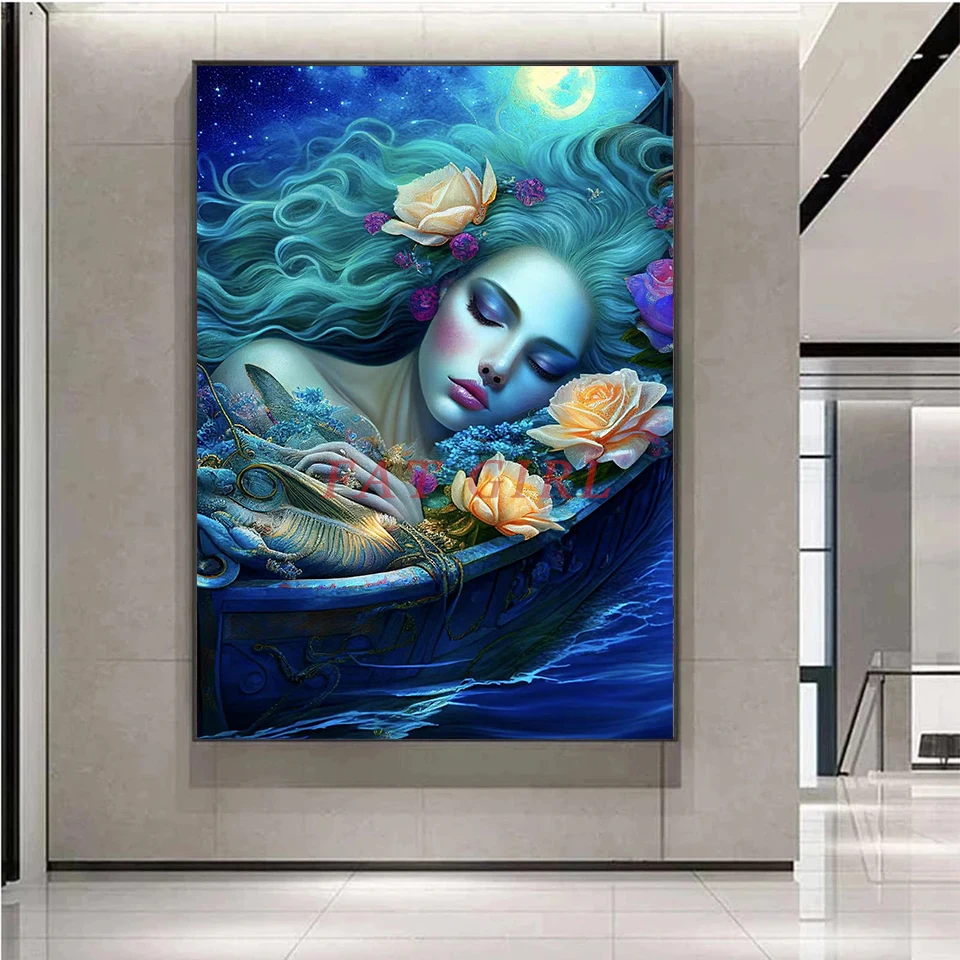 Undersea Mermaid Fish Fairy DIY 5D Diamond Painting Full Round Diamond Embroidery Dream Flower Boat Mosaic Cross Stitch Kit M126