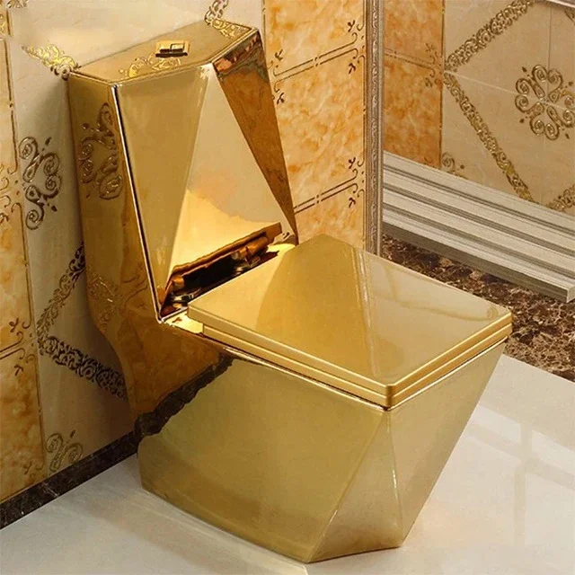 

A Luxury diamond shape gold plated toilet bathroom golden wc commode toilet bowl ceramic sanitary ware one piece toilet