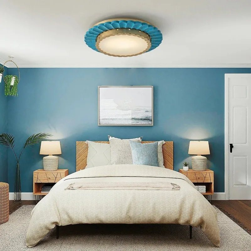Retro wooden round ceiling lamp, creative art personalized bedroom study ceiling lamp