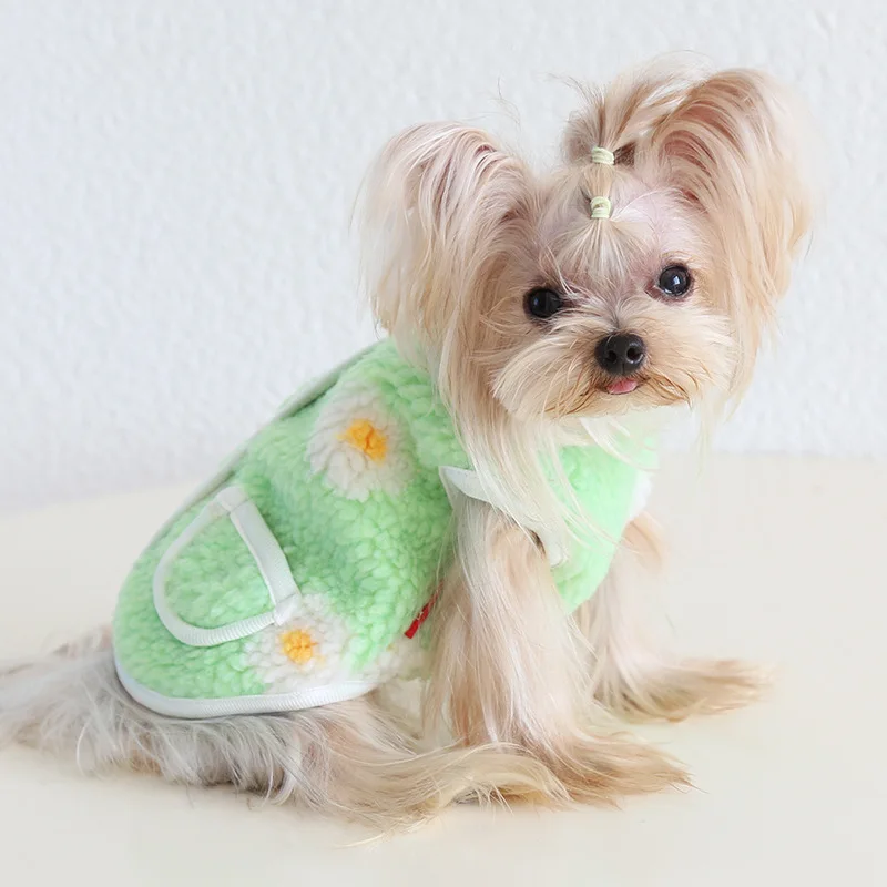 

Mutihome Fashion Pet Supplies Color Blocking Autumn And Winter Pet Warmth Flower Vest Teddy Bear Dog Cat Clothing Pet Clothes